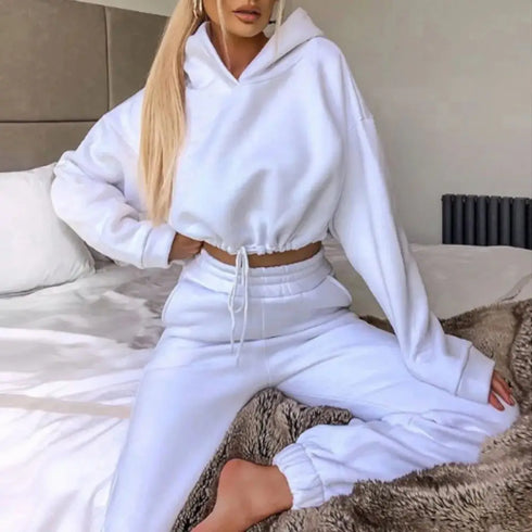 Women’s Winter and Autumn Two-Piece Tracksuit - Oversized Sweatshirt Solid Color Sportswear Hoodie - Warms Hoodies